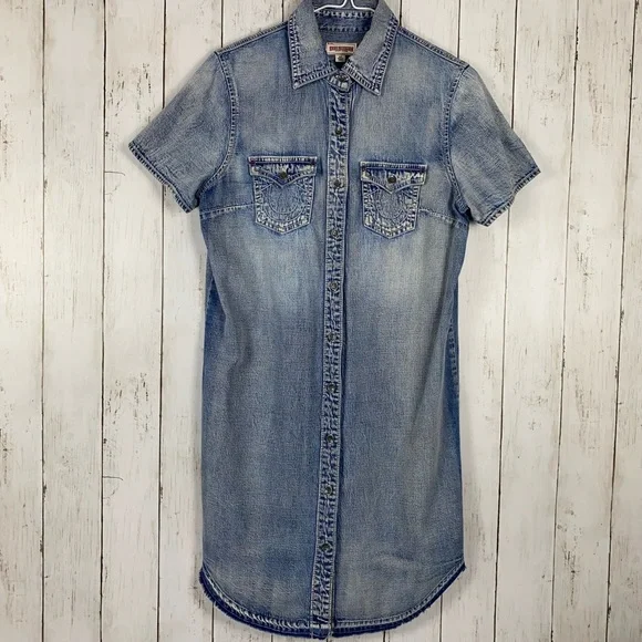 true religion denim shirt dress True Religion Women's Georgia Shirt Belted Denim Dress